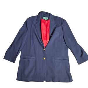 Ralph Lauren Navy Blue Viscose Wool Blend Women's Blazer Size: 18W